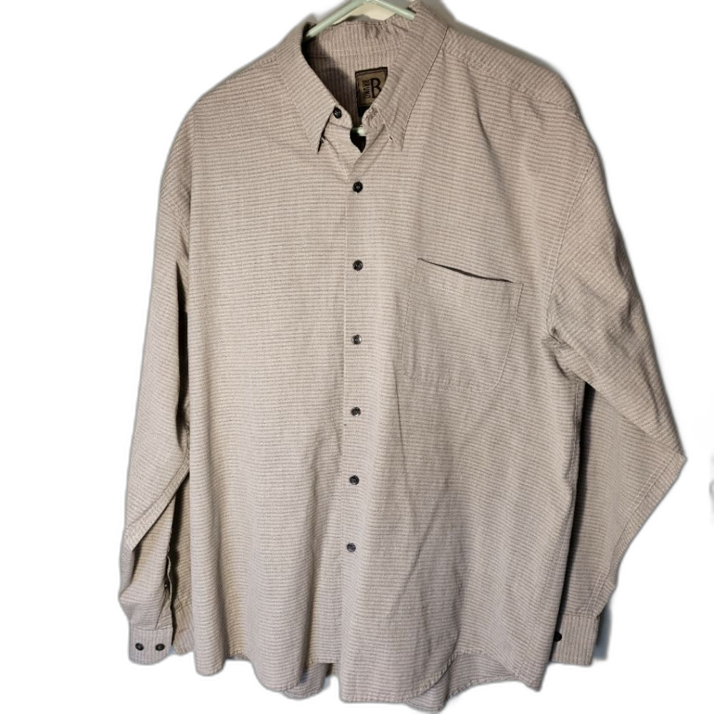 Bruno B Italy XL Men’s Dress‎ Shirt Cream Light Gray Stripes Classic Button-Down